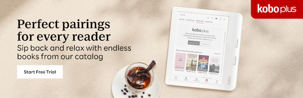 Perfect pairings for every reader Sip back and relax with endless books from our catalog - start a free trial! Below the words is a cup of iced coffee with coffee beans on the saucer, and a color screen kobo reader
