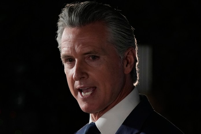 Gavin Newsom speaks during an election night press conference.