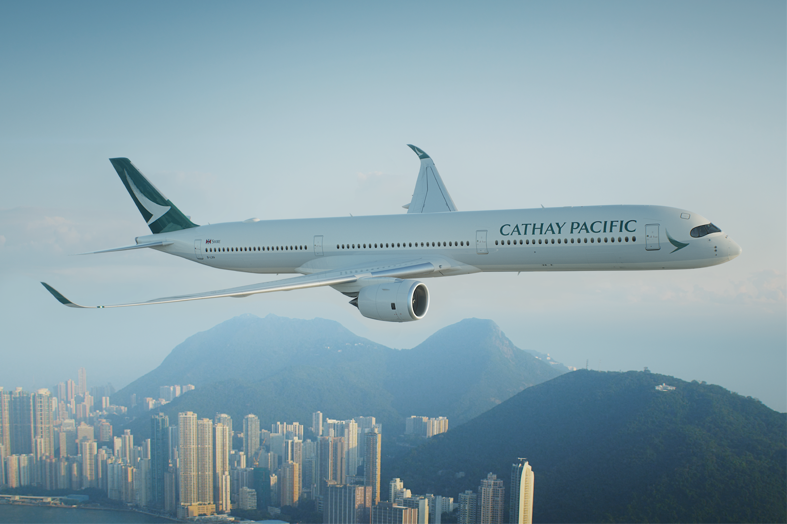 airplane flying over city