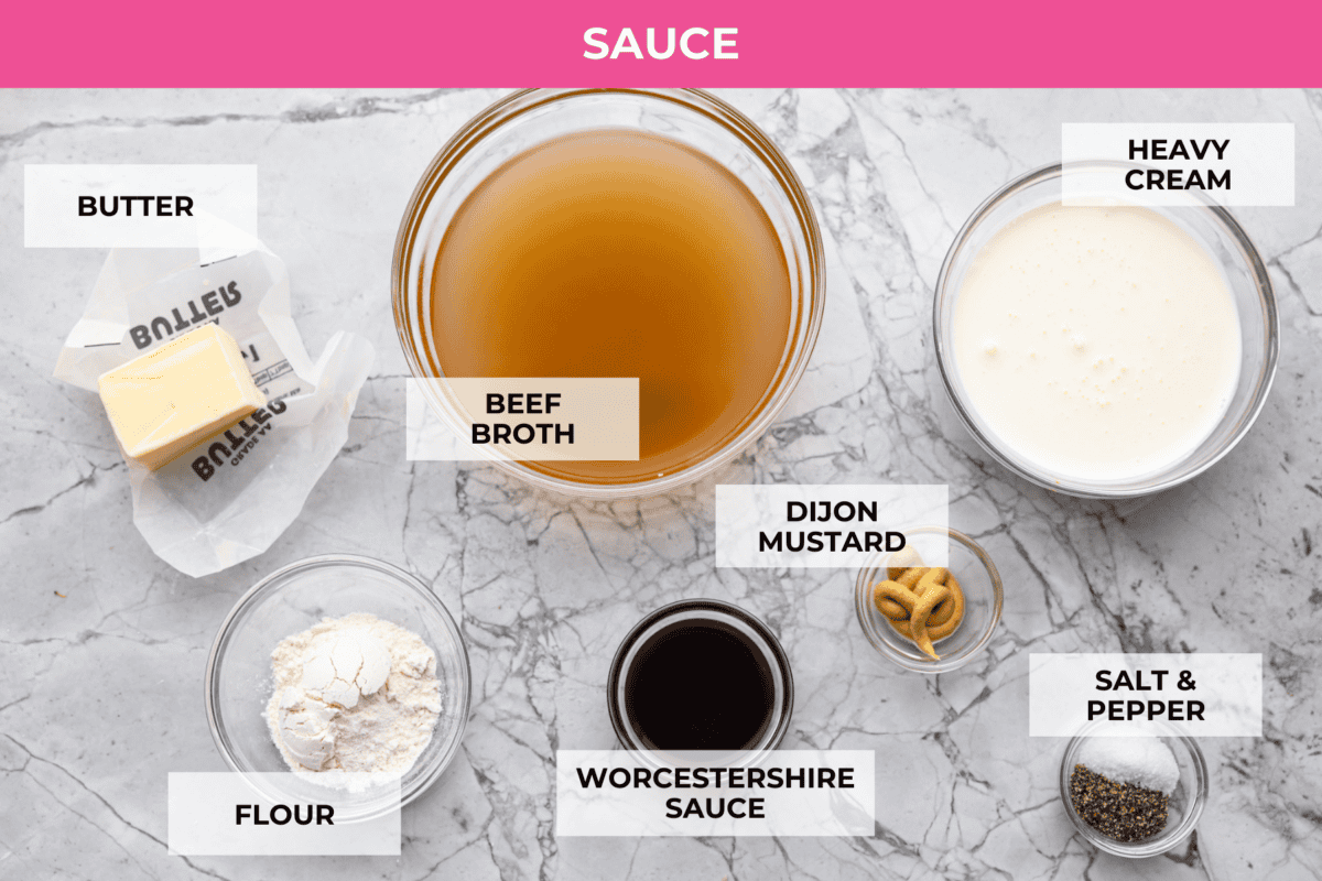 These are a top favorite recipe on the site for a reason—juicy meatballs, rich creamy gravy, and SO MUCH FLAVOR. They’re easy to make and way better than IKEA’s (yes, really!). A top down shot of the ingredients for the Swedish meatball sauce.