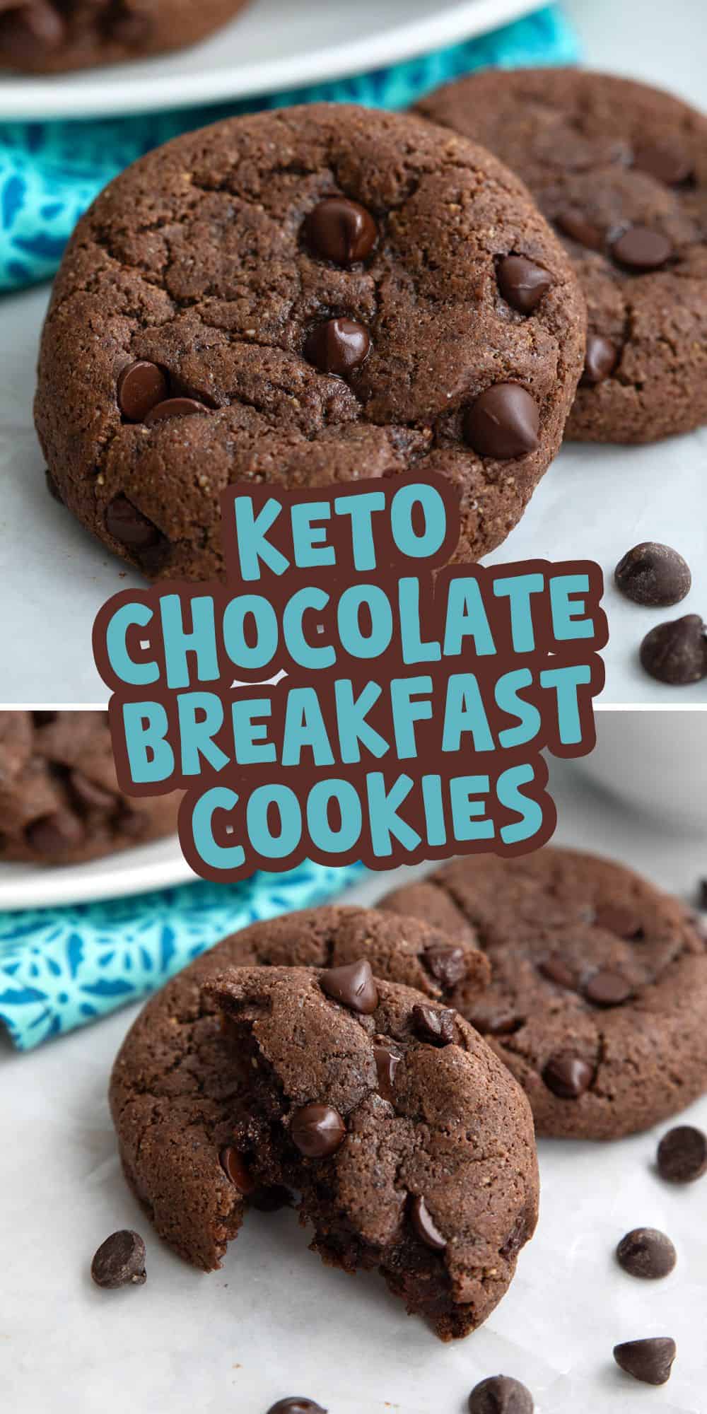 Two photo Pinterest collage for Keto Chocolate Breakfast Cookies with the title in the center.