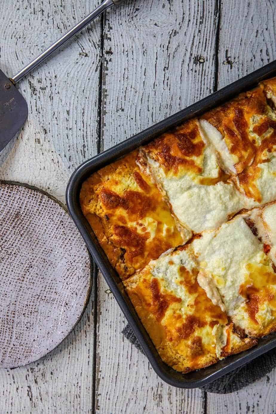 Keto Beef Lasagna in a pan