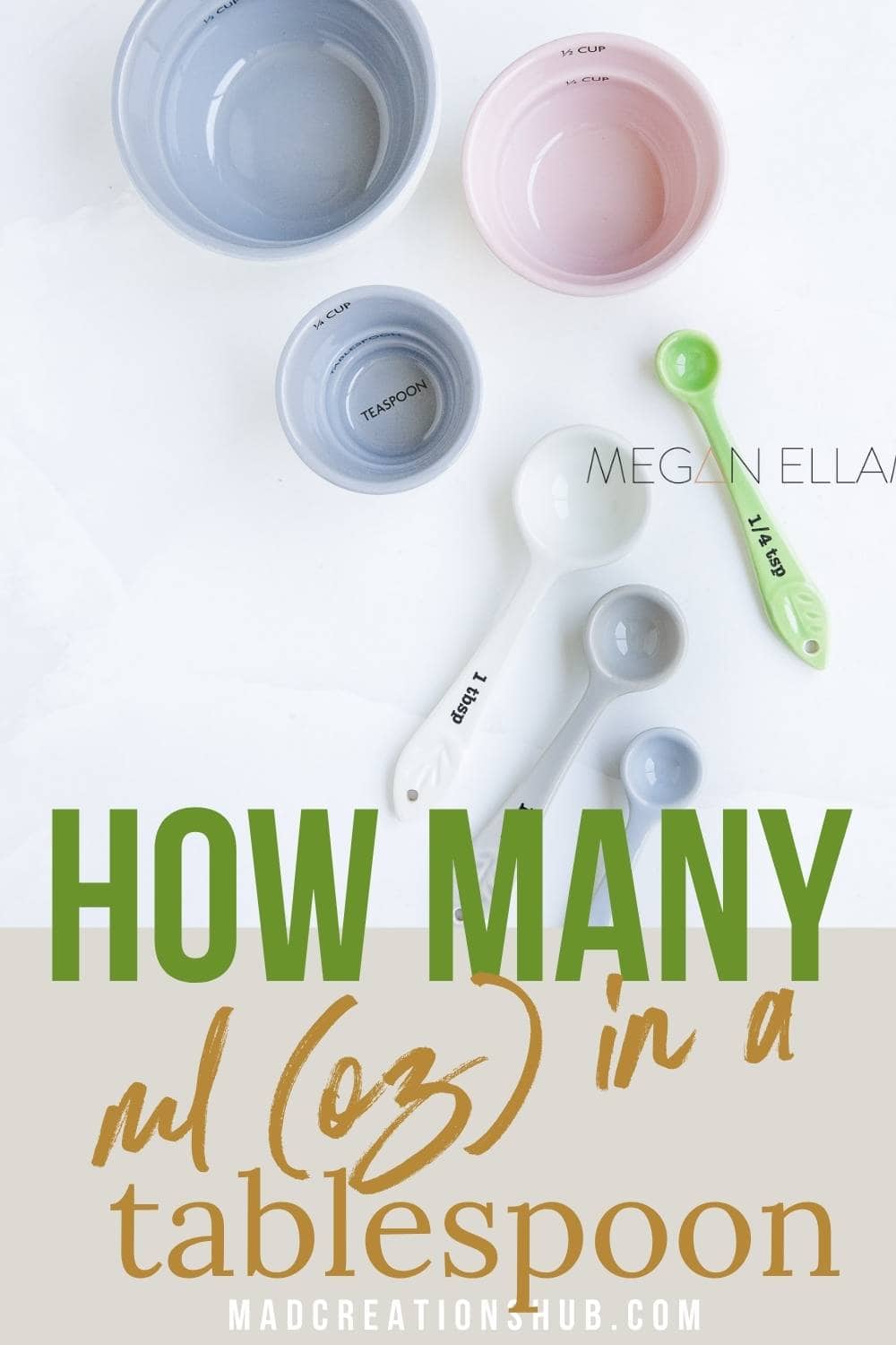 How many ml in a tablespoon Pinterest pin image of tablespoons and cups.