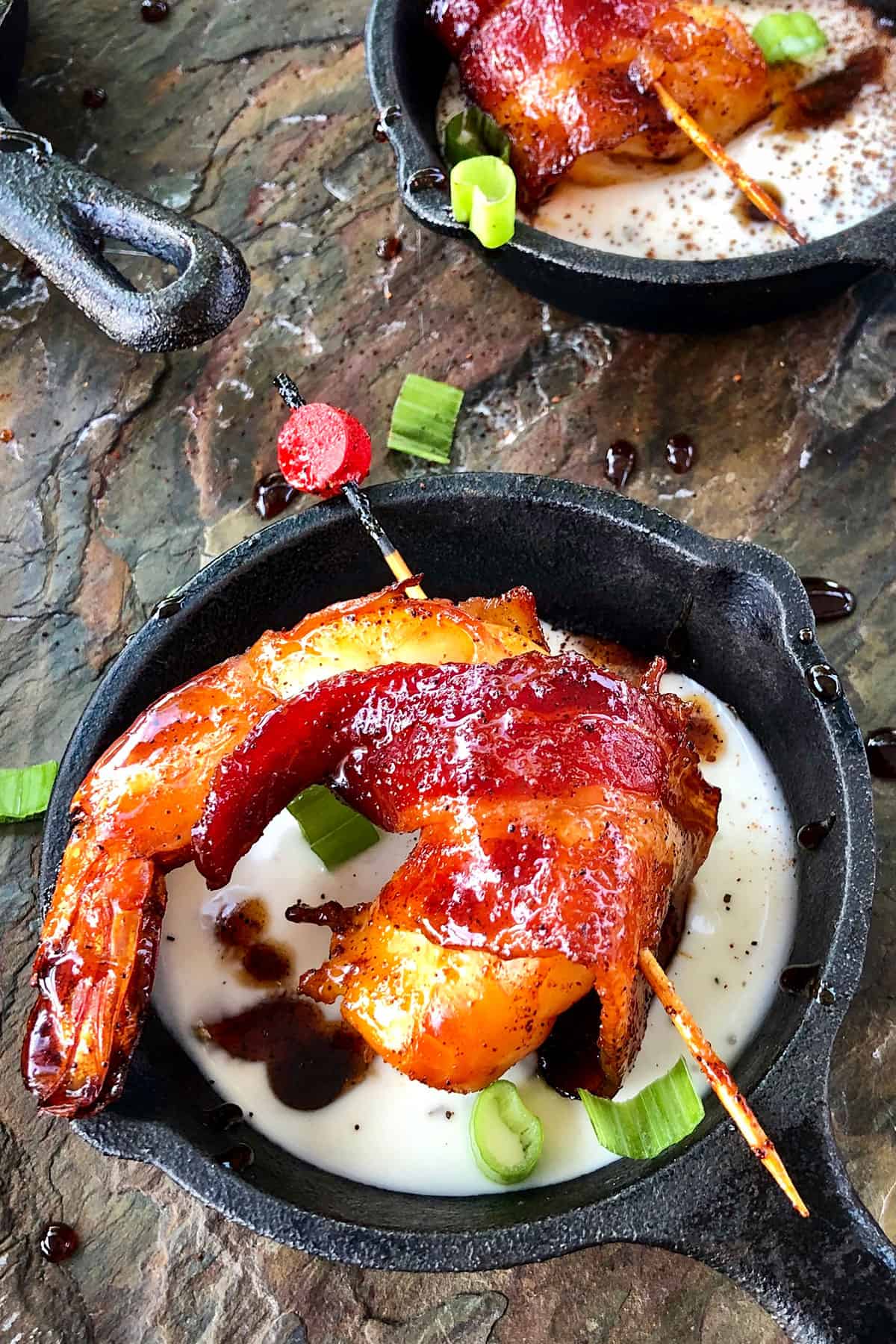 Ancho Glazed Bacon Wrapped Shrimp