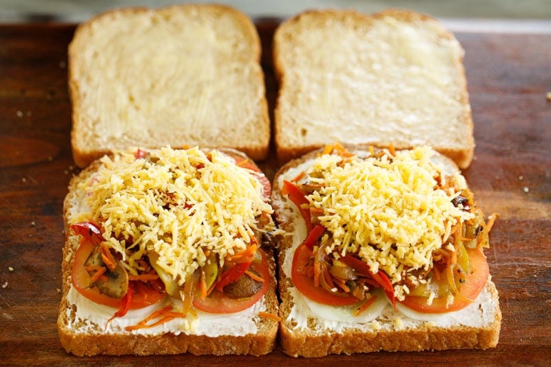 Topped with grated cheese.
