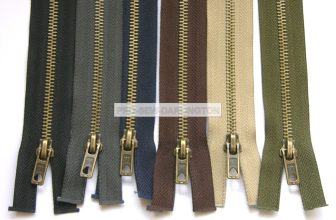 ANTIQUE BRASS METAL TEETH OPEN ENDED ZIP ( CHOICE OF LENGTH & COLOUR )