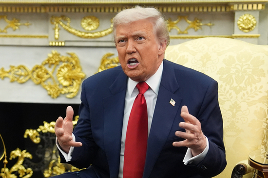 President Donald Trump speaks as he meets Saudi Arabia's Crown Prince Mohammed bin Salman in the Oval Office of the White House, Tuesday, Nov. 18, 2025, in Washington. (AP Photo/Evan Vucci)
