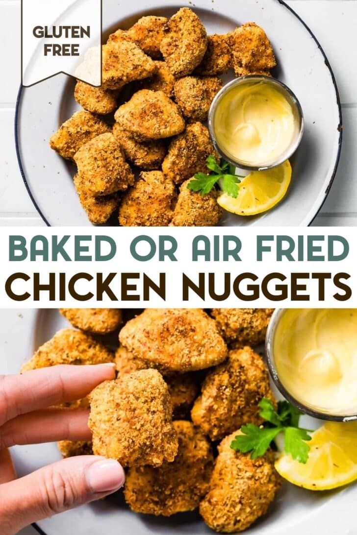 Two photos of Gluten-Free Homemade Chicken Nuggets with a text overlay for pinterest.