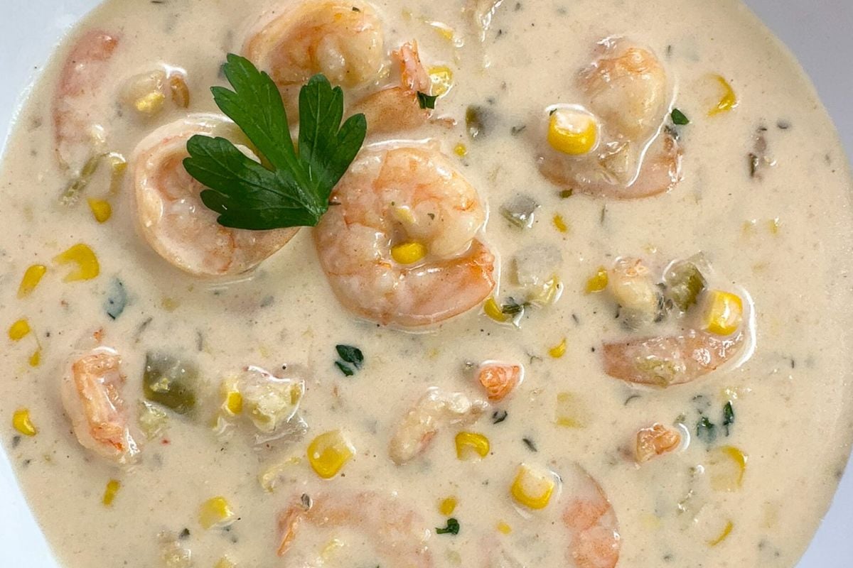 Shrimp and Corn Bisque from A Sprinkling of Cayenne food blog.