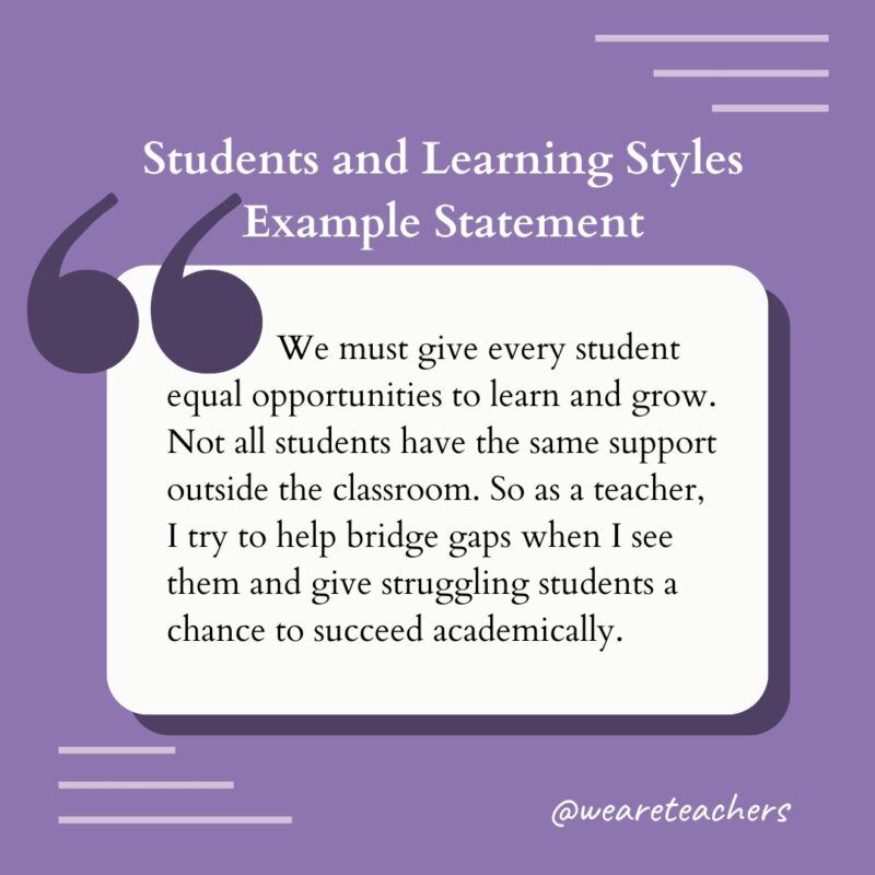Philosophy of Education Students Students and Learning Styles Example Statement