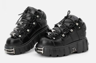 🔥NEW**ROCK TOWER SHOES Metallic Black Leather Biker Gothic Boots UK 2025