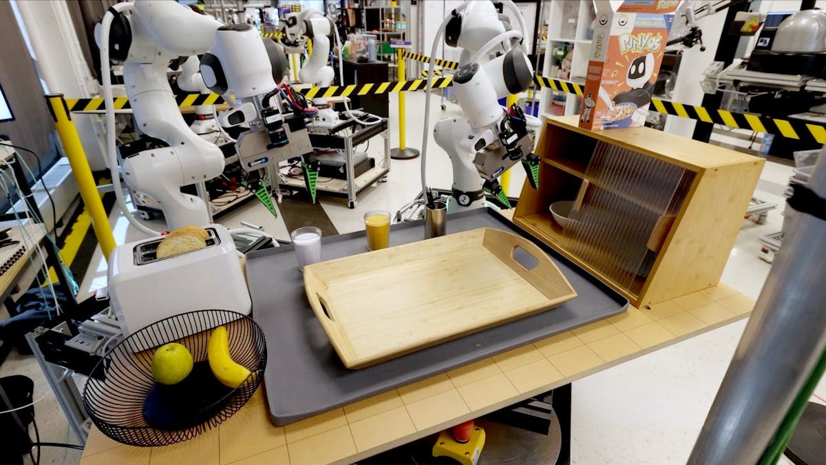 A robot is tested with props.