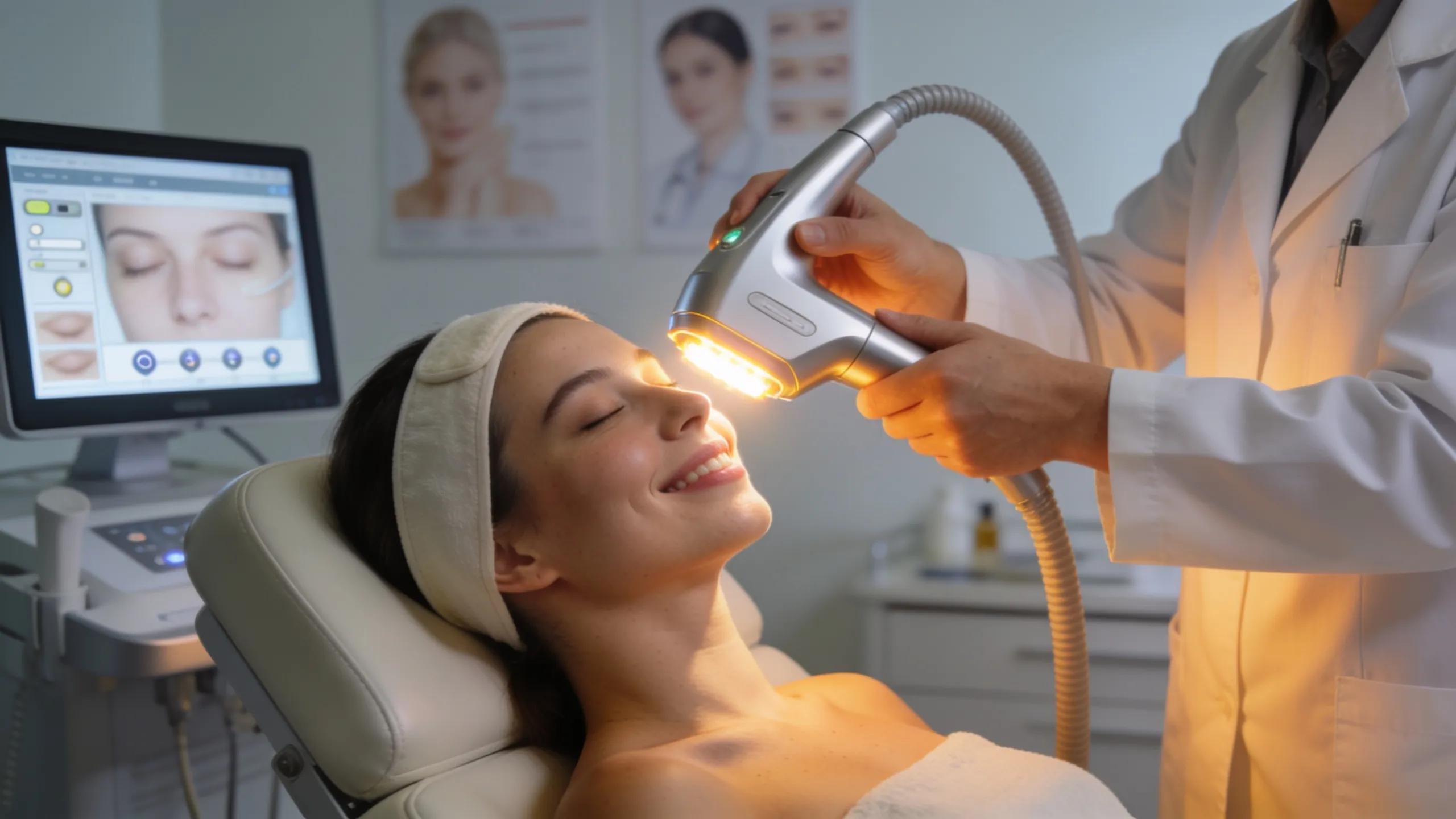 Doctor using photorejuvenation technology on a patient