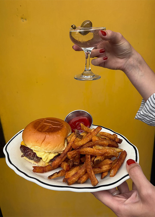 Cozy Royale is one of the best place for a burger and a Martini in NYC.