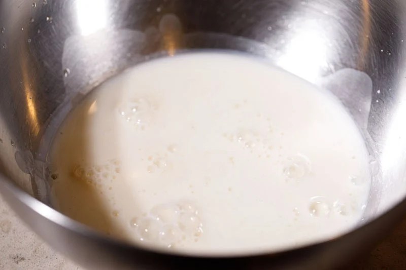 Milk and vinegar mix in bowl.