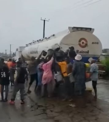 Trending video of Deltans scooping fuel from leaking tanker in Asaba