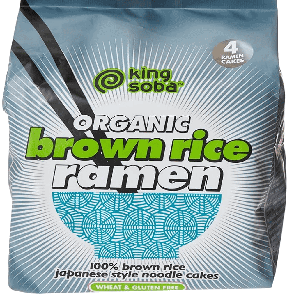 King Soba brown rice ramen noodles packet.