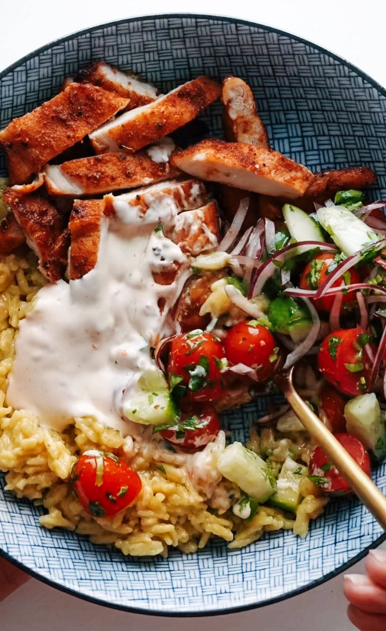Banza chicken bowl with salad.