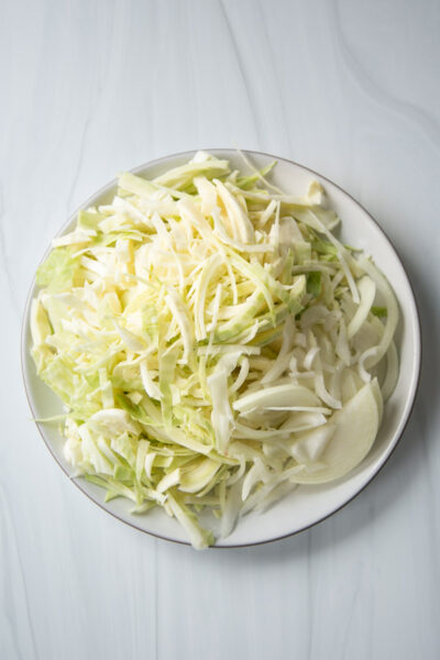 sliced cabbage and onion