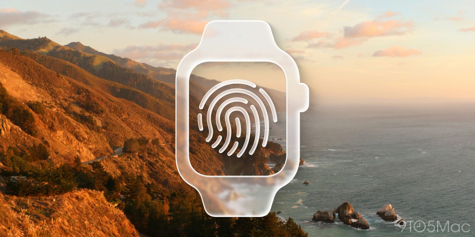 Apple has reportedly rejected Touch ID for the Apple Watch due to battery life | Image shows a liquid glass representation of an Apple Watch and a fingerprint
