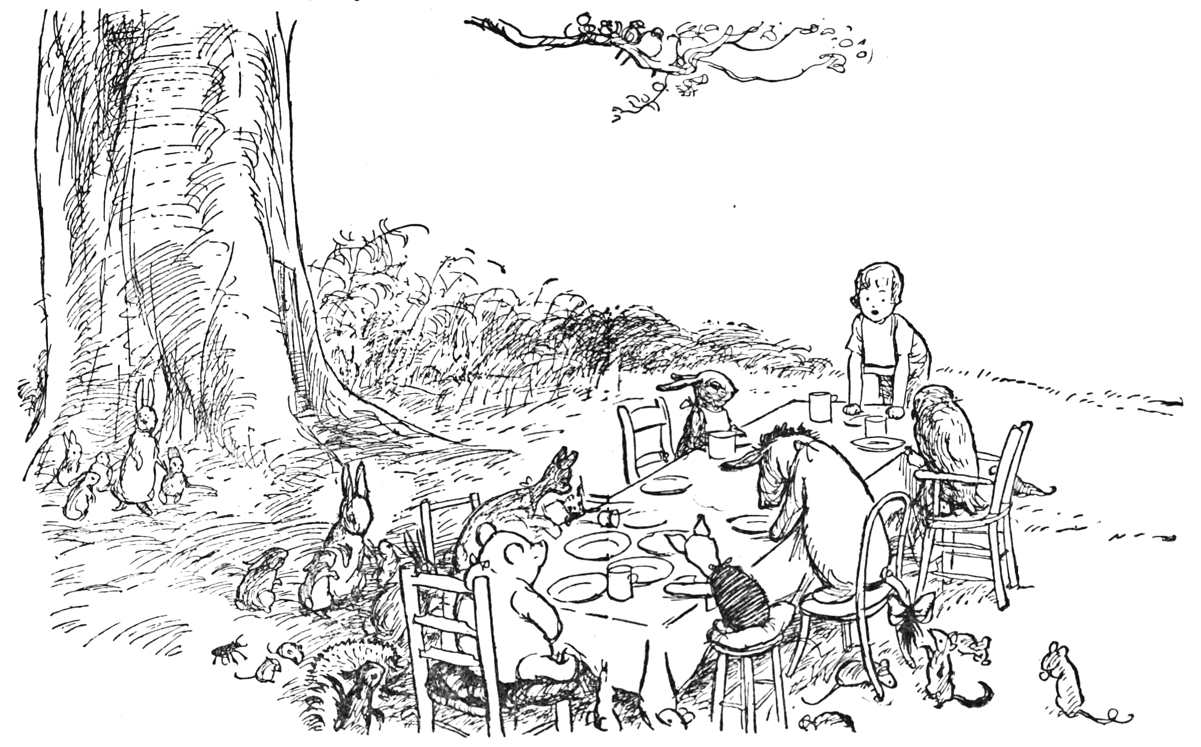 An illustration from the beloved book entitled a 'Pooh Party.'