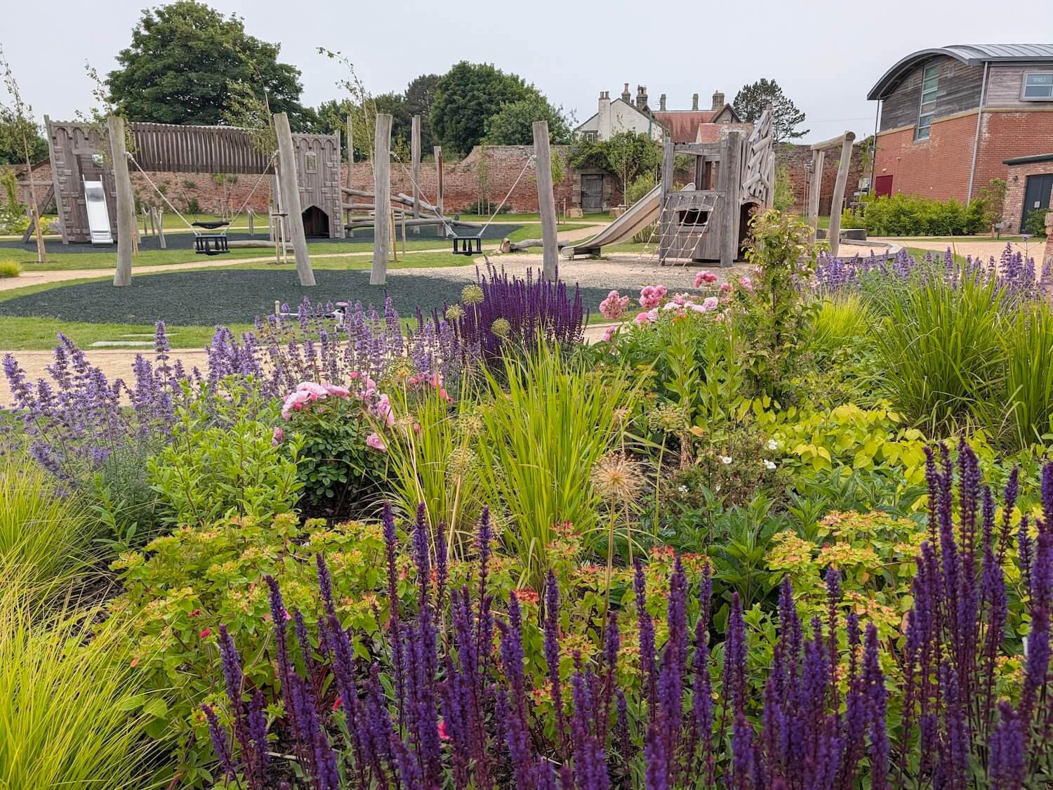 Beautiful flowers and playground at Bamburgh