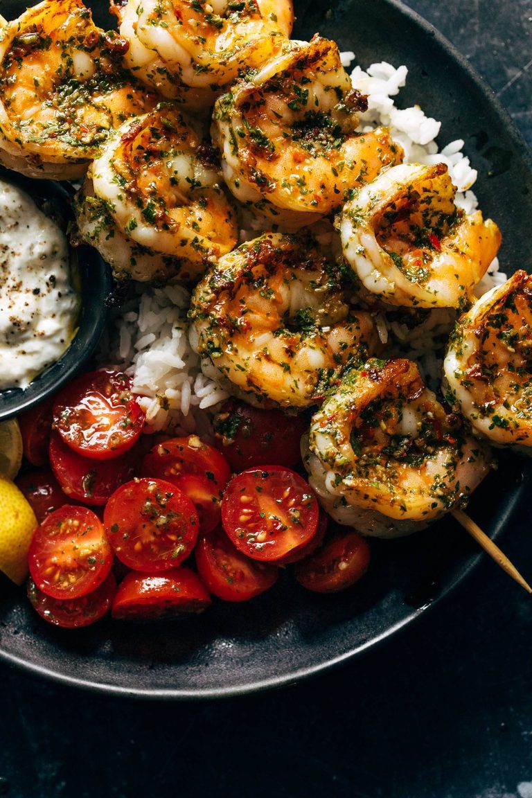 Chimichurri shrimp with tomatoes.