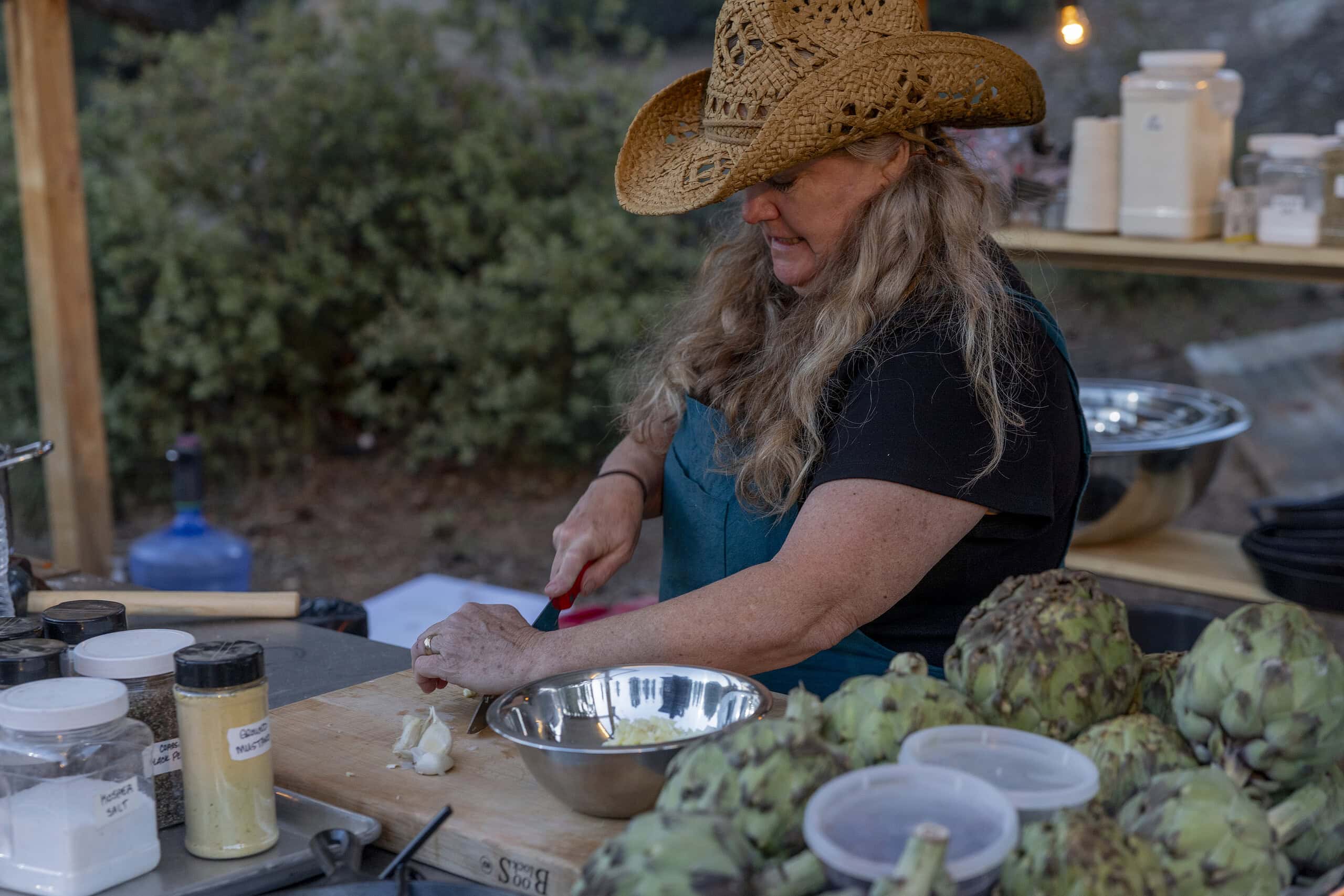 Christie Vanover of team The Fierce Ladies of BBQ during the Big Burn: Live Fire Trifecta challenge as seen on All Night BBQ Fight, Season 1.