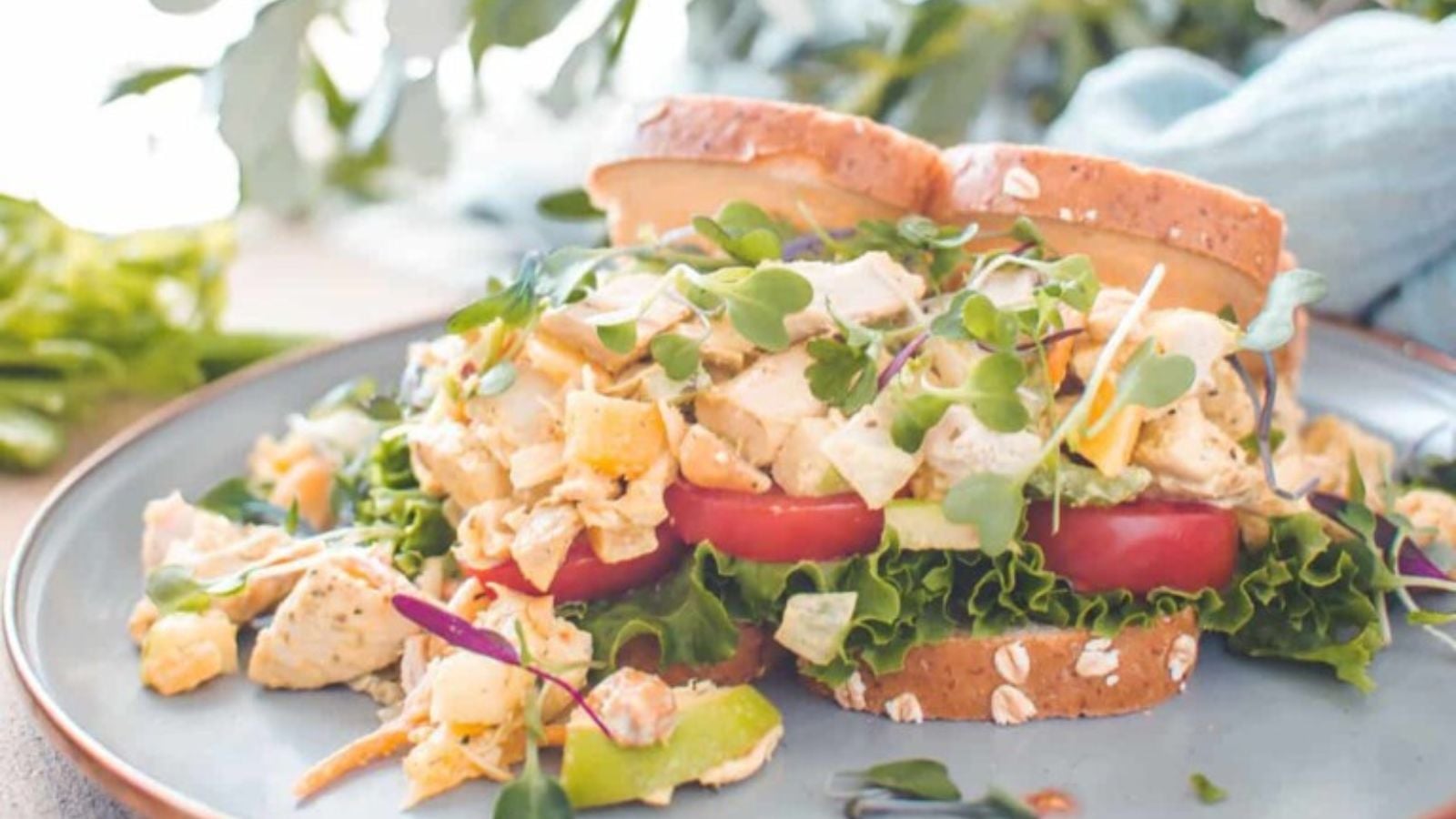 Chicken salad mixed with curry and rotisserie chicken pieces.