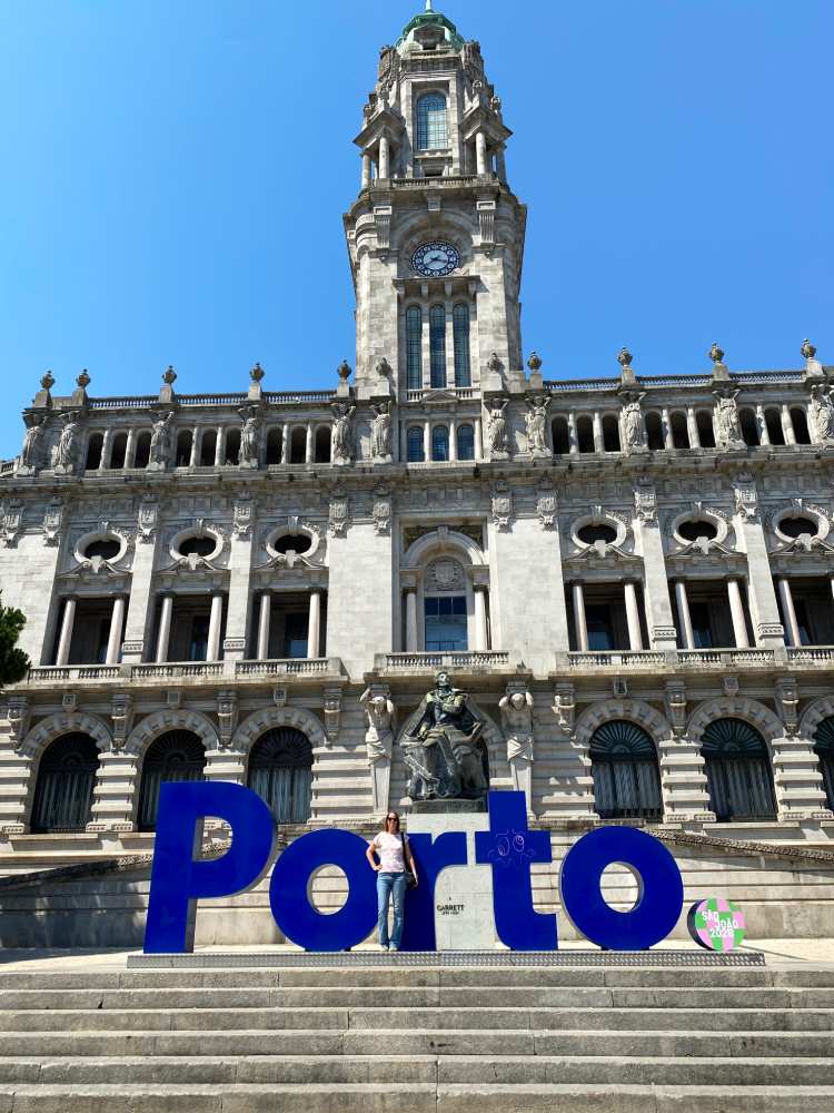 Anna at porto city hall portugal