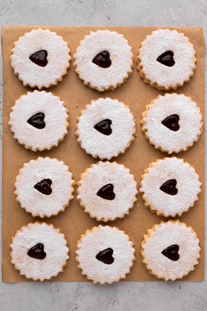 Easy Gluten Free Linzer Cookies on parchment paper
