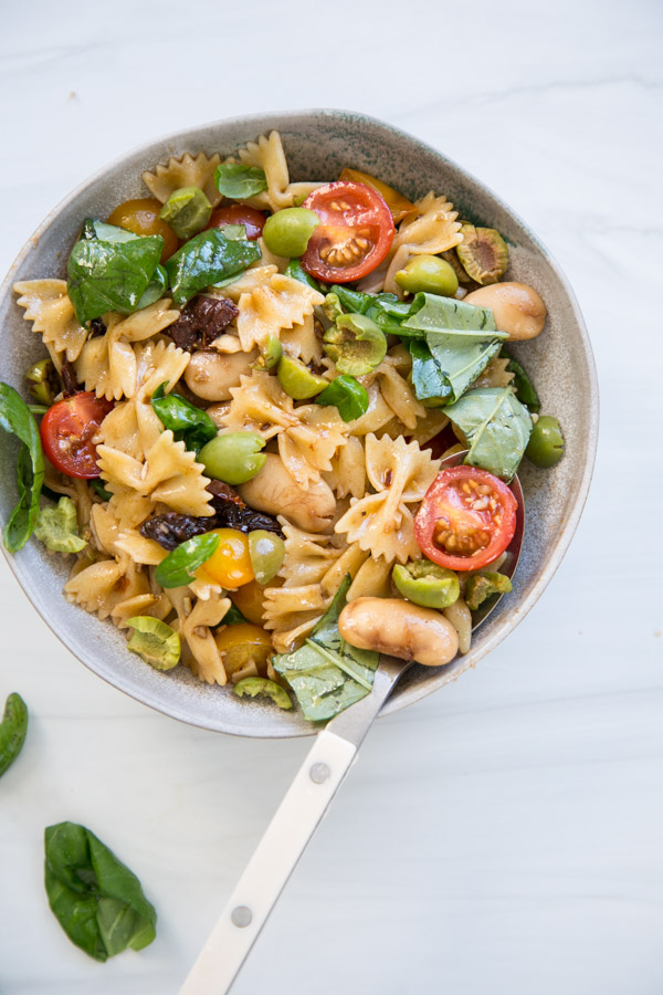 dairy-free gluten-free italian pasta salad in a bowl with spoon