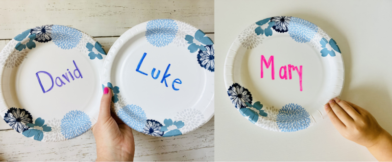 an image of a name game for elementary students using paper plates with students' names