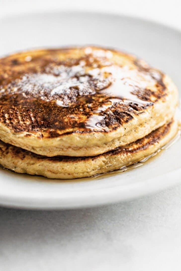 stacked Single serve gluten-free pancakes with protein
