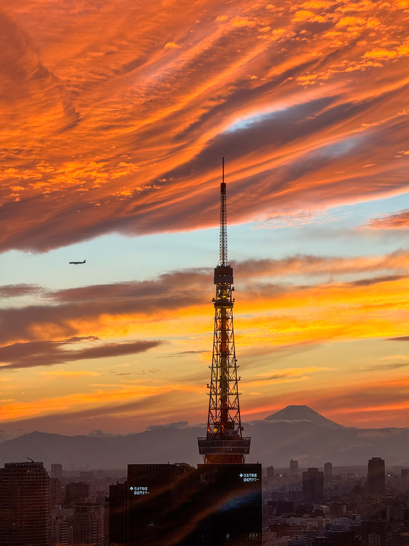 Tokyo Tower and Mt. Fuji at sunset