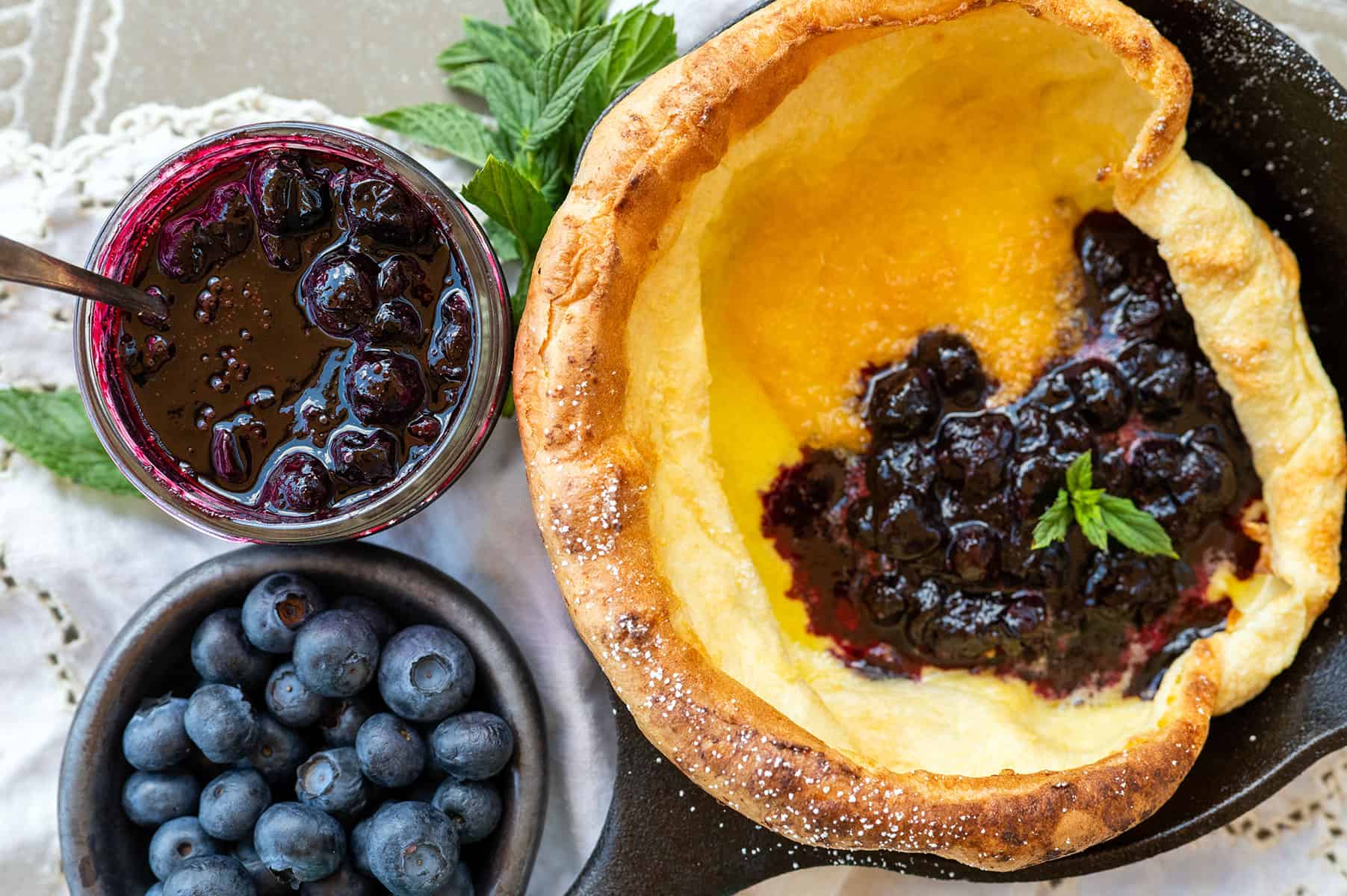 Maple Blueberry Syrup on dutch baby.