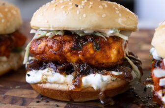 Crispy Curry Tofu Sandwich with Caramelized Onions
