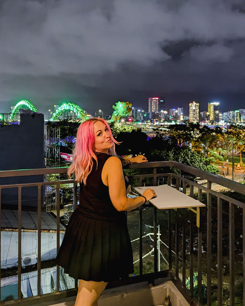 Standing on a rooftop at night looking out across Da Nang city