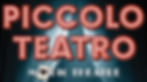 Red marquee-style text "Piccolo Teatro" on dark curtains. Below, "Magic Theatre" with a playing card. Dramatic and magical vibe.