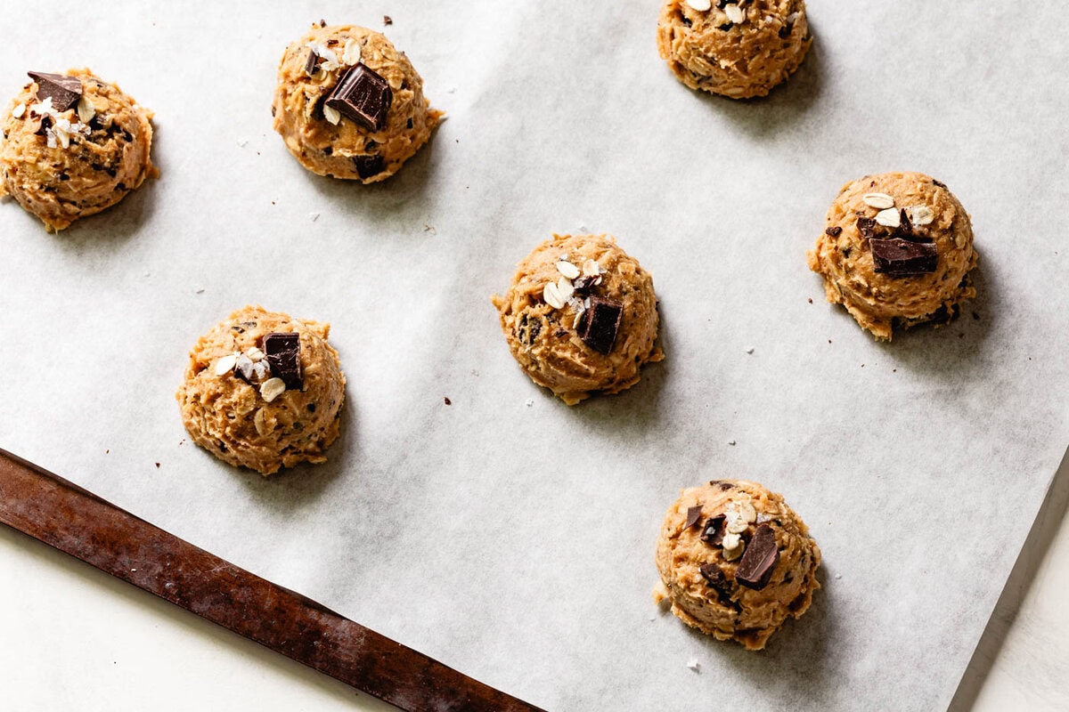 scooped cookies, ready to bake