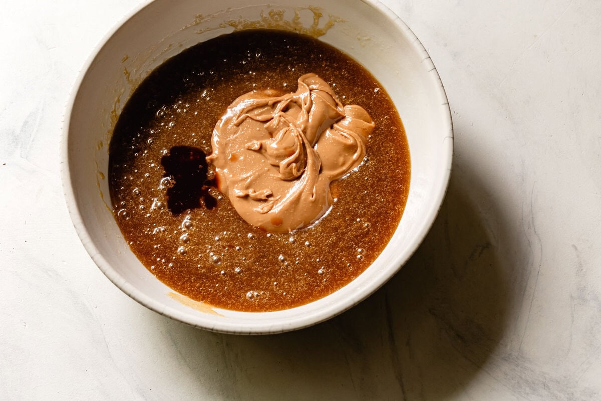 egg, peanut butter, and vanilla added in
