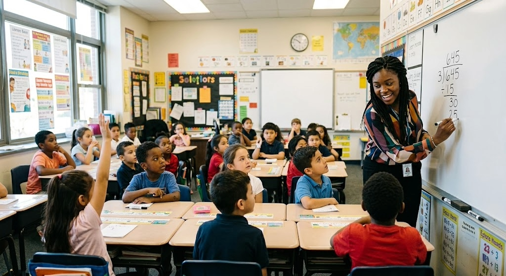 teacher in a class of young students