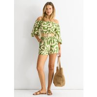Green Abstract Belted Bardot Viscose Playsuit