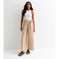 Camel Elasticated Wide leg Tie detail Trousers