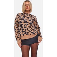 Camel Animal Print Crew Neck Knit Jumper