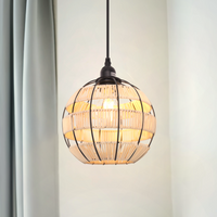 Rustic Dining Room Woven Rattan Paper Rope Iron Chandelier for Kitchen Aisle Reading Corner