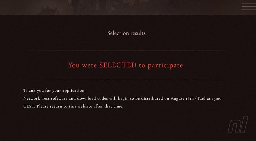 You were SELECTED to participate Duskbloods Network Test
