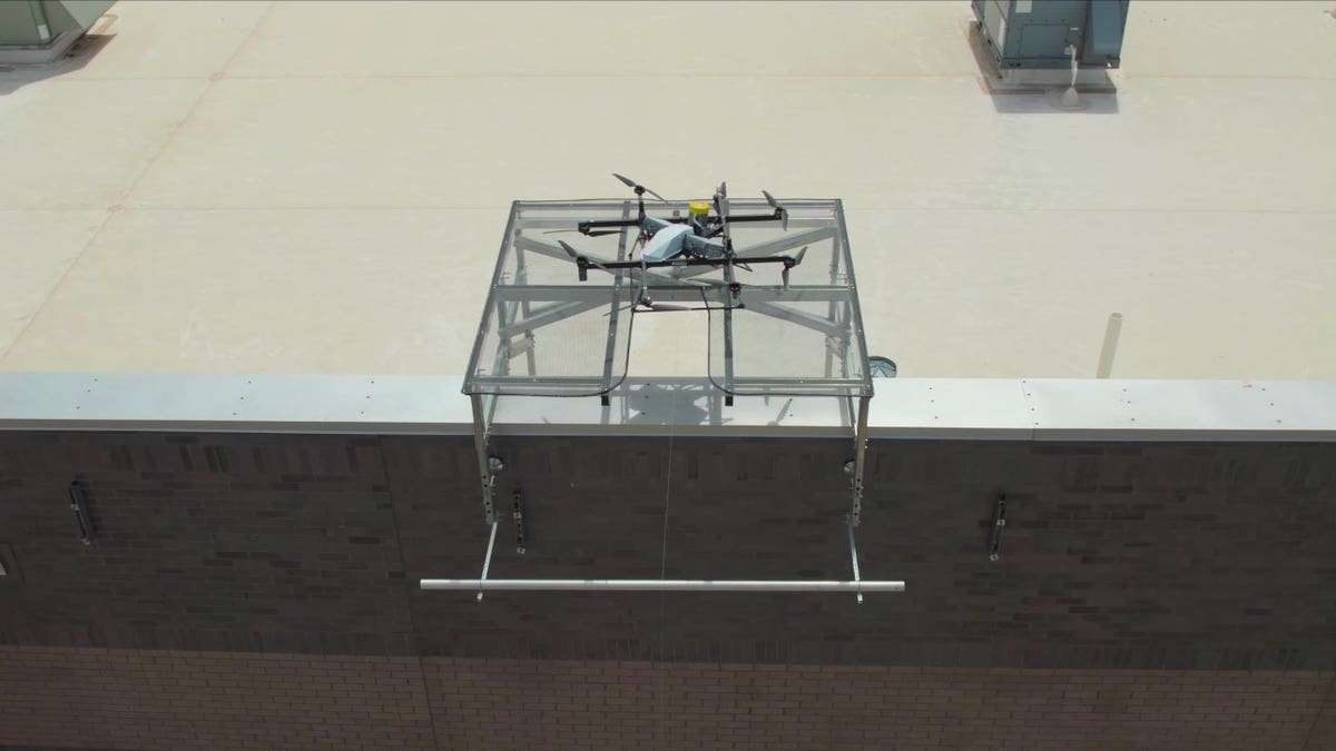 A grounded drone, ready to take off.