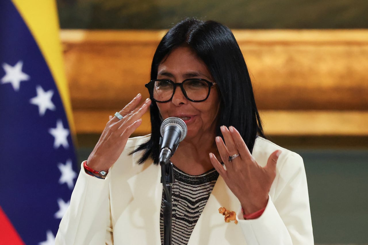 Venezuelan acting President Delcy Rodriguez speaks as she attends the signing of an agreement between U.S. oil major Chevron and government officials to expand the company's operations, at Miraflores Palace, in Caracas, Venezuela, September 2, 2026.