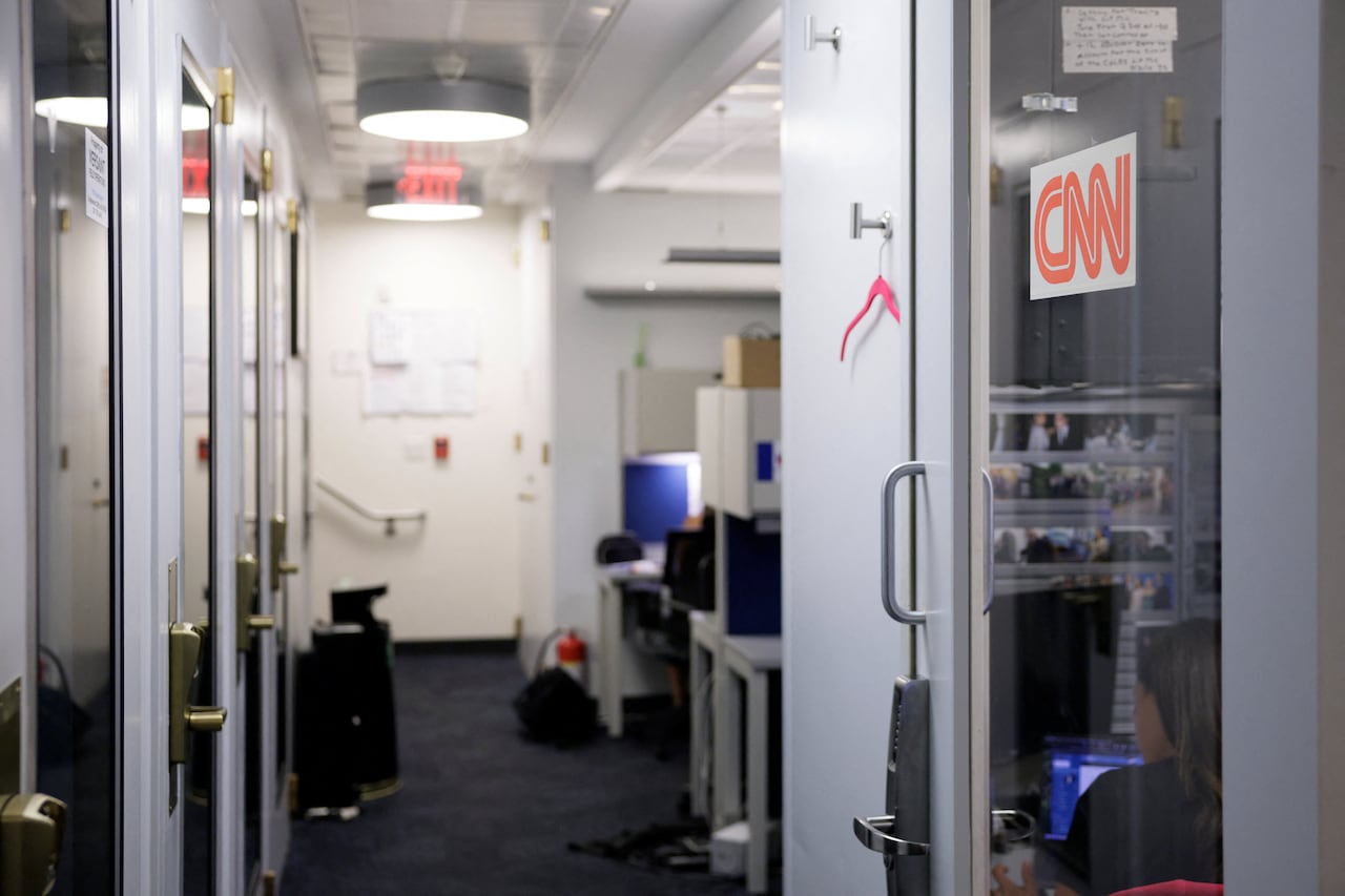 An empty CNN booth at the White House.